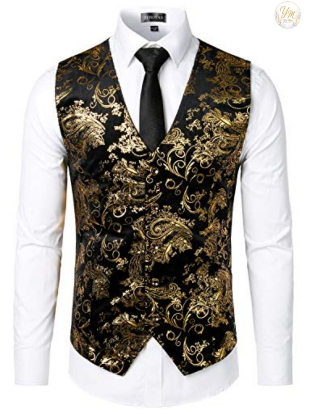 Mens Metallic Paisley Suit Vest Waistcoat Slim Fit Button Down